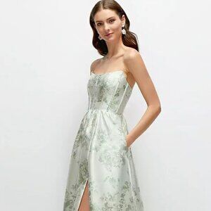 DESSY STRAPLESS CAT-EYE BONED BODICE MAXI DRESS IN SAGE COTTAGE GREEN
